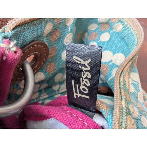 Vintage Fossil Key Per Felicity Coated Canvas Crossbody Bag Purse Leather Trim - Picture 9 of 10